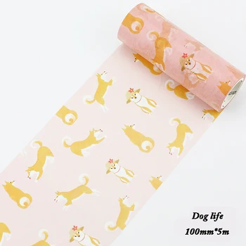 

1 Roll 10cm*5m Animals Dog Life Label Pink Wide Masking Tape Cute Stationery Sticker Decorative Gift Wrapping Washi Tapes Kawaii