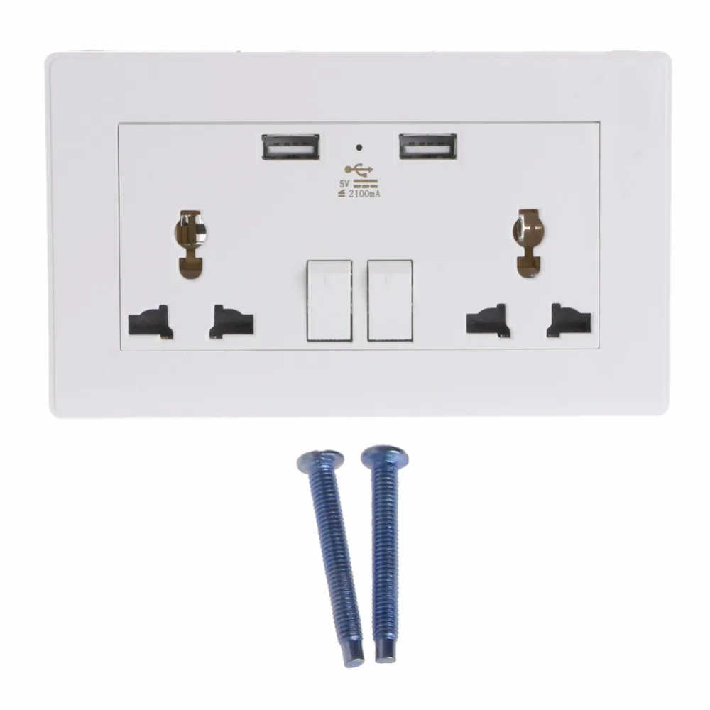 

Universal Wall Socket Dual USB Plug Switch 2100mA Outlet With LED Indicator