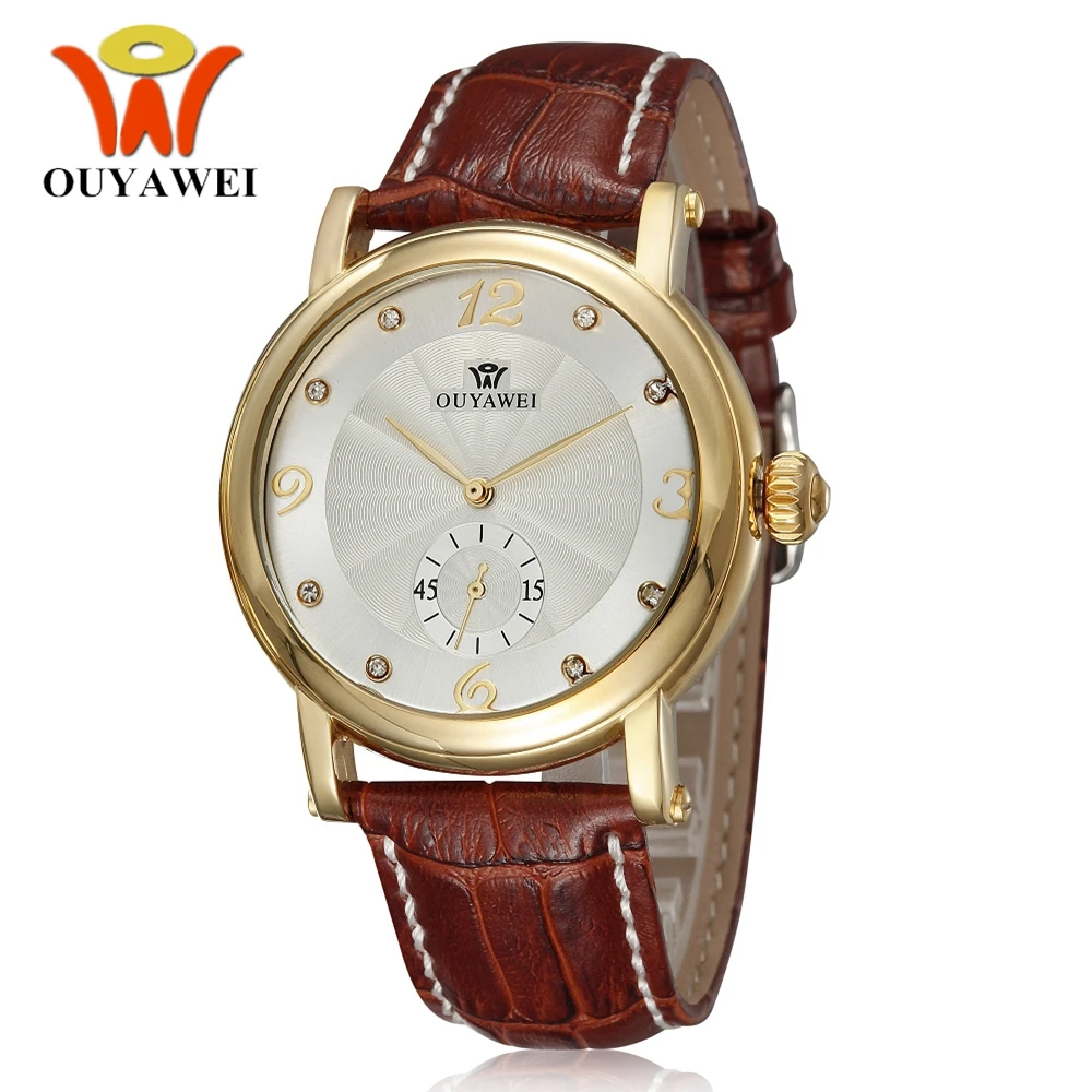 

OYW Hand Wind Mechanical Leather Strap Dress Man Wristwatch Watch Man Male Luxury Style Analog Gold White Clocks Reloj Masculino