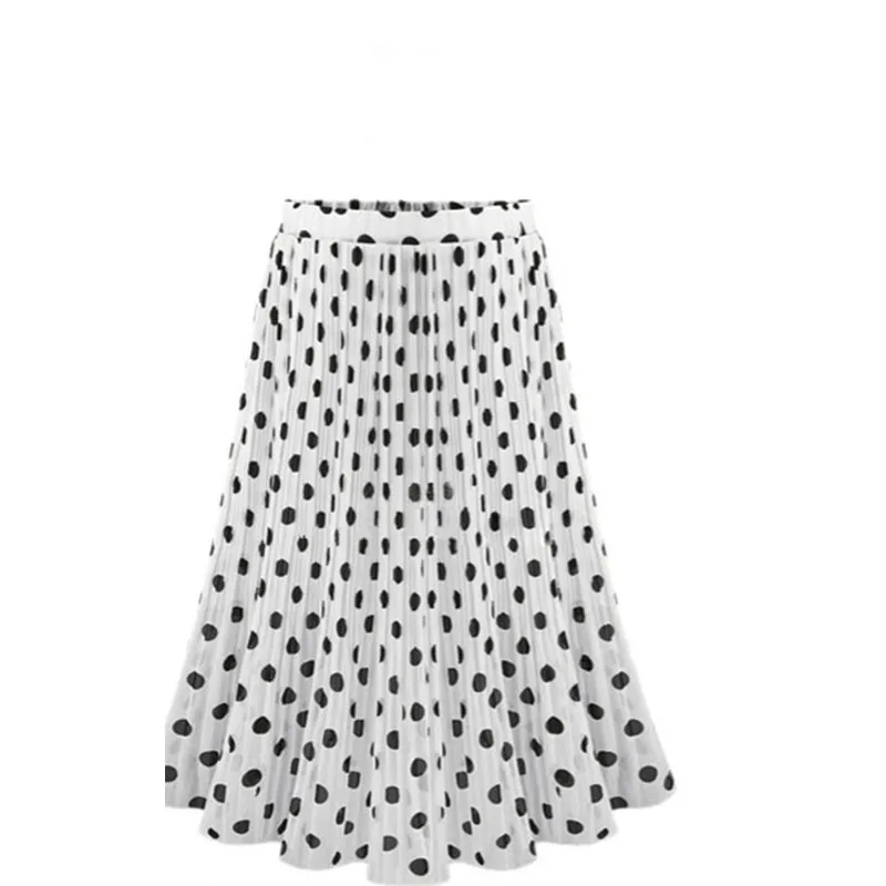 4XL 5XL Plus Size Pleated Chiffon Skirt For Woman 2019 Summer Elastic Waist Polka Dot Print Beach Skirts Femme Saia Midi