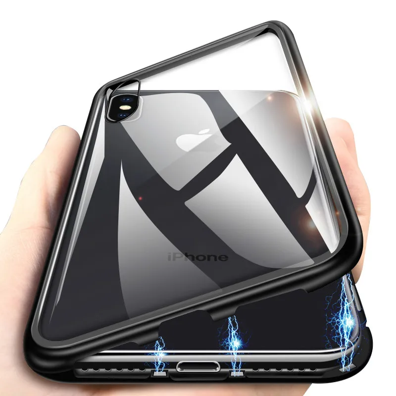 2019 Built-in Magnetic Case for iPhone X XR XS Max Metal Magnet Adsorption 7 8 Plus 6 6S Back Cover Free Glass |