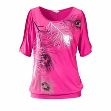 10 шт. женская футболка плюс Размеры Лето перо печати Harajuku футболки Для женщин с открытыми плечами Дамы Основные футболки Blusas Mujer