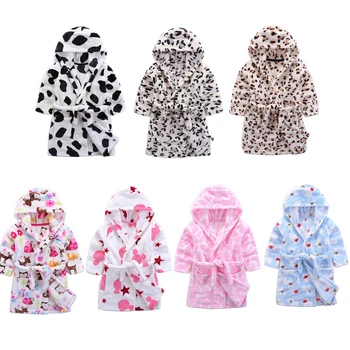 

Kids Boys Girls Hooded Bathrobe Flannel Sleeve Pajamas Cartoon Animal Belt Sleepwear Autumn Winter Warm Housecoat with Pocket