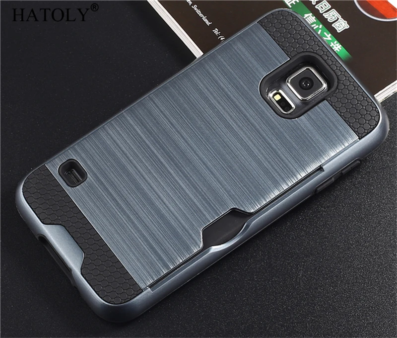 HATOLY Case For Samsung Galaxy S5 Brushed Armor Silicon Rubber Hard Phone Cover Neo I9600 SM-G900 with Card Slot |