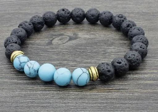 

8mm hd5353 elastic adjusted black volcanic lava Bracelet Stone bead essential oils diffuser agate turquoise yellow Tigerey