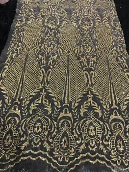 

Hot selling Cyndi-1010472 glued glitter sequins lace fabric African French net tulle Lace Fabric for party