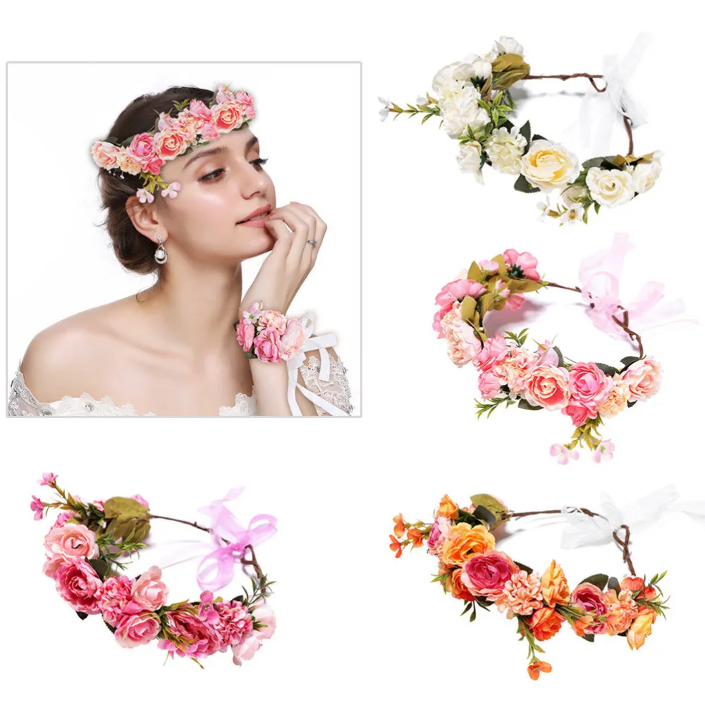 

MISM Wedding Flower Crown Bridal Hair Accessories Prom Ribbon Garland for Girls Wreath Handmade Fabric Female Headband Wianek
