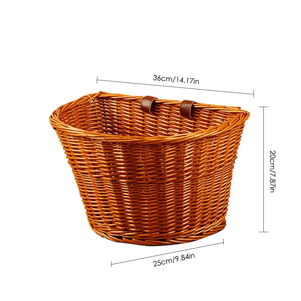 Discount Wicker Bicycle Basket with Brown Straps Strong Lightweight Bike Cycling Basket Ideal for Transporting Shopping 3