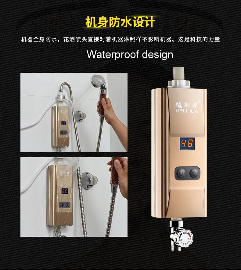 Entrée de débit d'eau de fond robinet d'eau chaude cuisine sans réservoir instantanée chauffe eau électrique robinet de chauffage douche chauffe bain