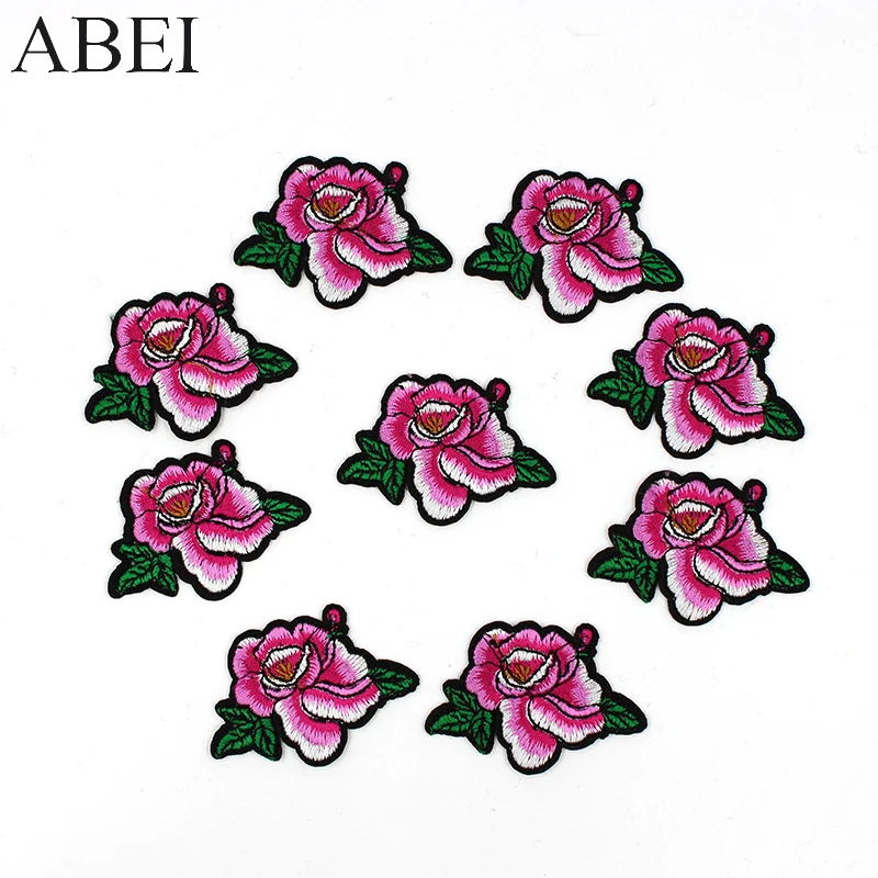

10pcs/lot Iron On Peony Flowers Appliques Diy Embroidery Appliqued Clothes Jeans Stickers Iron On Backpack Shoes Patches Badge