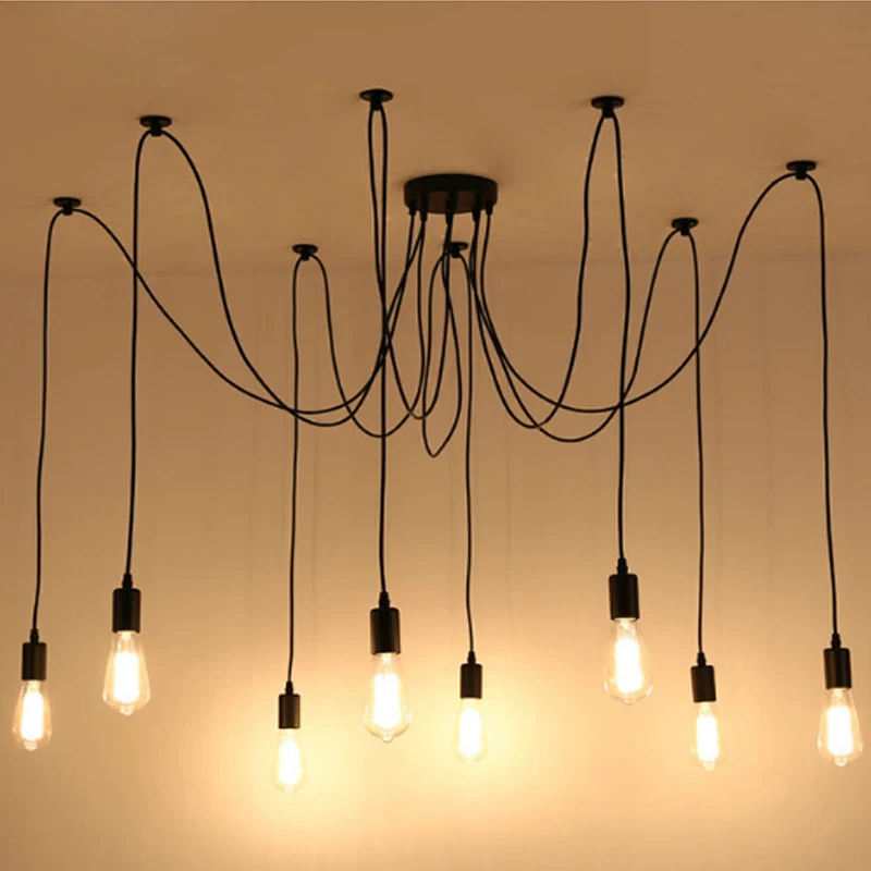 

LOFT Modern White/Black Lustre chandeliers 3-16 Arms Retro Adjustable Edison Bulb Lamp E27 Art Spider Ceiling luminaire Fixture
