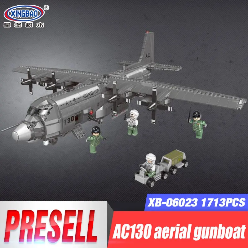 

XINGBAO 06023 1713PCS Military Series The AC130 Aerial Gunboat Set Building Blocks Bricks Plane Model Kid Toys As Christmas Gift