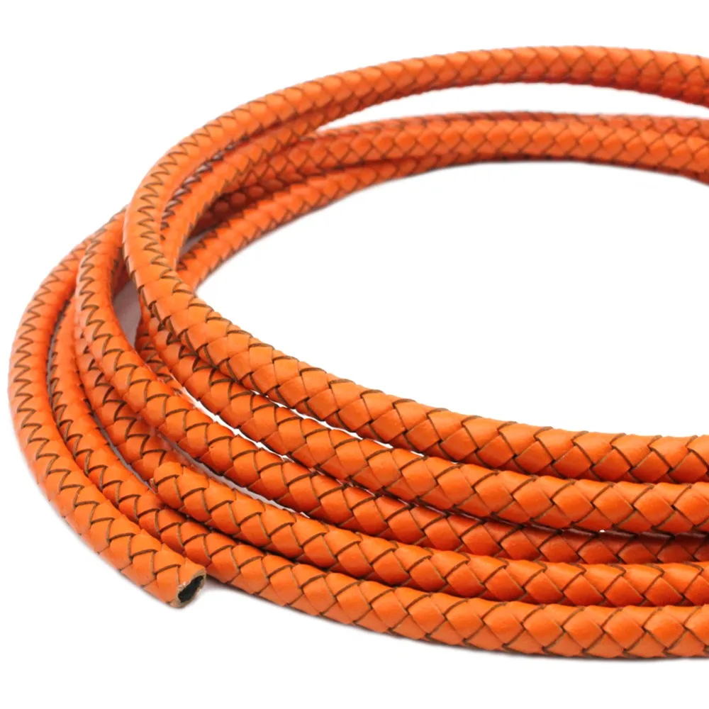 

1 Yard 6mm Diameter Round Orange Woven Braided Leather Bolo Cord, Jewelry Making Leather Craft for DIY Bracelet Jewelry Necklace