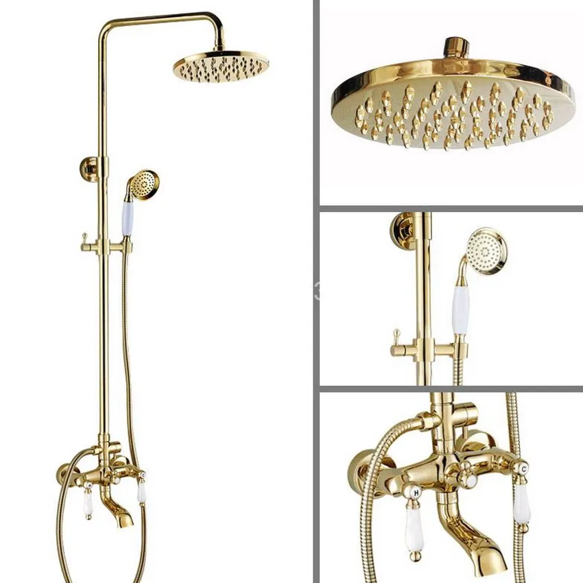 Bathroom Rainfall Shower Set Faucet 8 Luxury Golden Polished