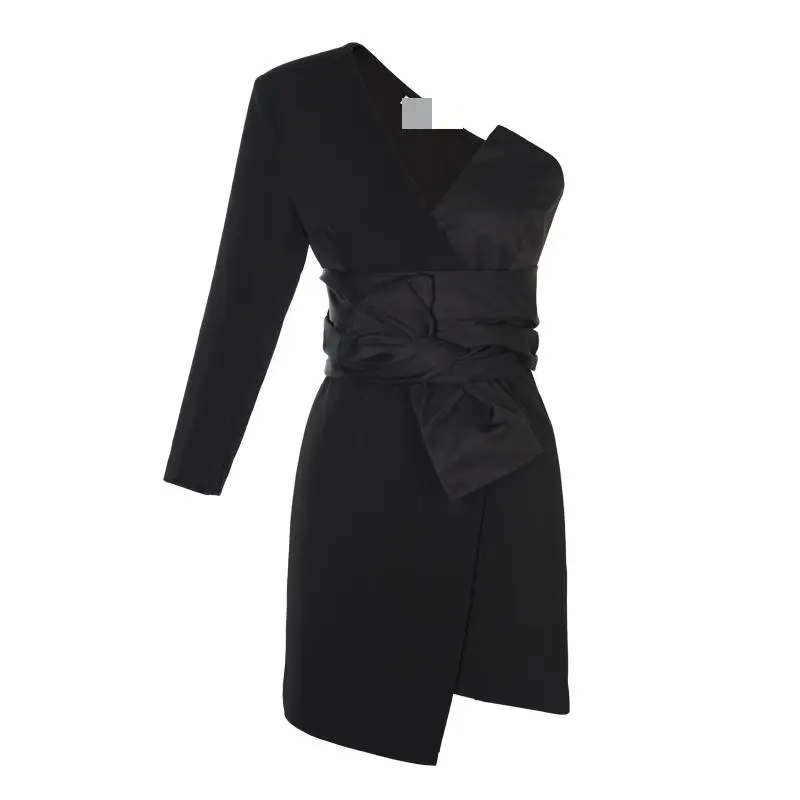 GETSRING Women Dress Deep V Neck One Shoulder Long