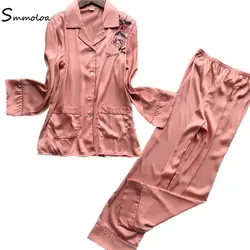 Smmoloa 2019 новая шелковая пижама с длинным рукавом женская пижама