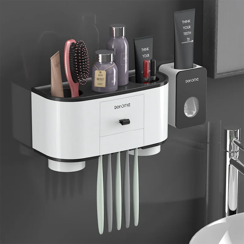 ONEUP держатель для зубных щеток Автоматический Диспенсер для зубной пасты соковыжималка настенный держатель для хранения ванной комнаты Домашний набор аксессуаров для ванной комнаты - Цвет: B-Two cups Black