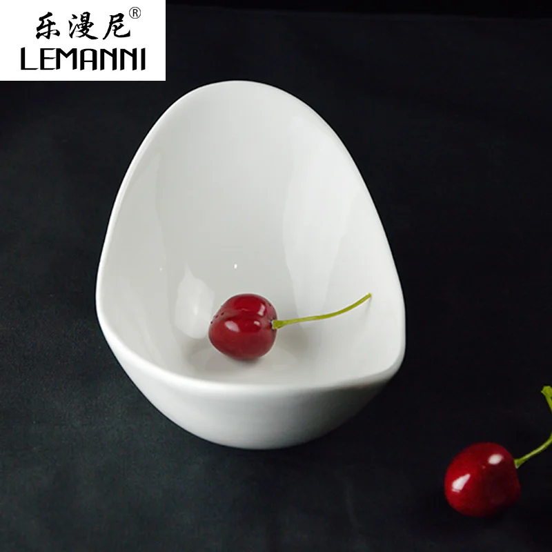 Household ceramic bowl dish hotel tableware Western-style food disc pure white large bowl dish gold ingot creative salad