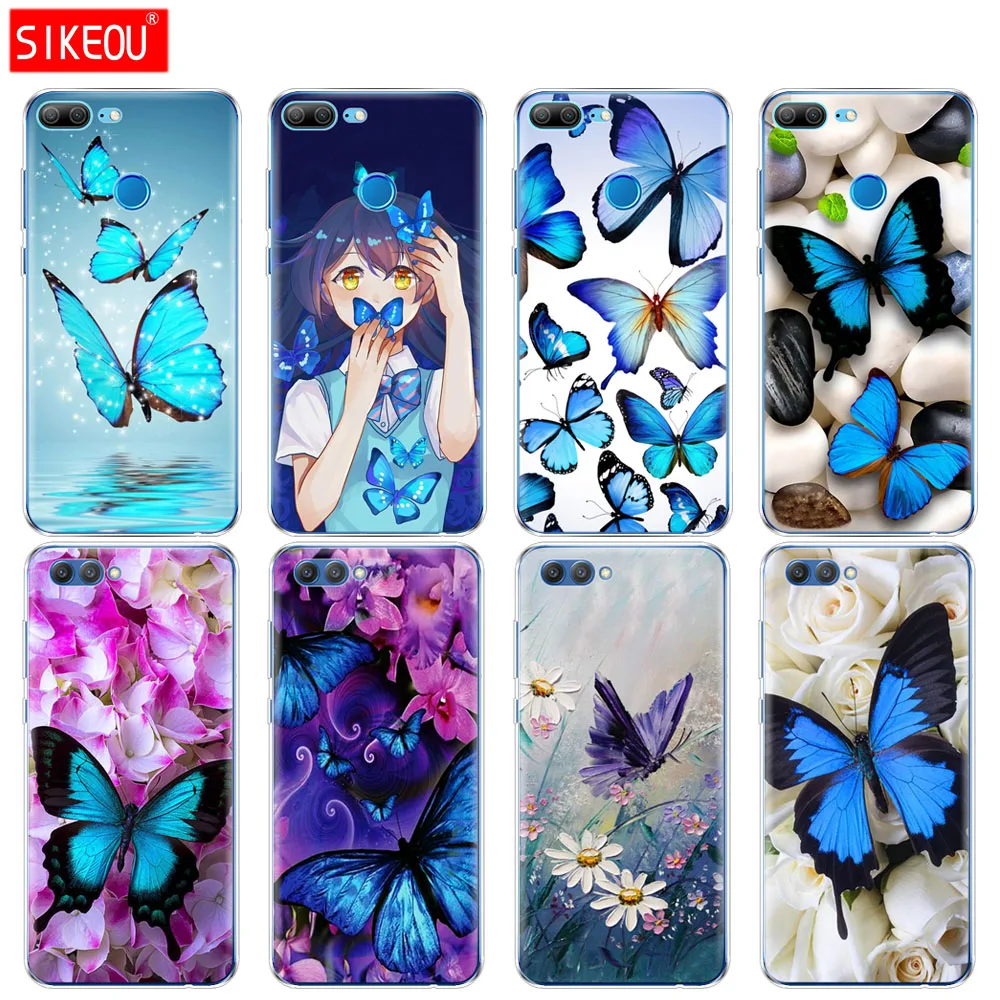 

Silicone Cover phone Case for Huawei Honor 10 V10 3c 4C 5c 5x 4A 6A 6C pro 6X 7X 6 7 8 9 LITE beautiful flower butterfly in blue