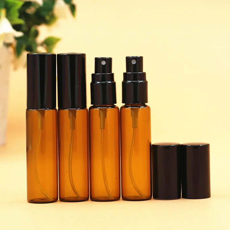 

100pcs/lot 10ml Empty Amber Spray Glass Atomizer Perfume Bottle With Aluminum Cap Refillable Parfum Bottle Vials Travel Bottle