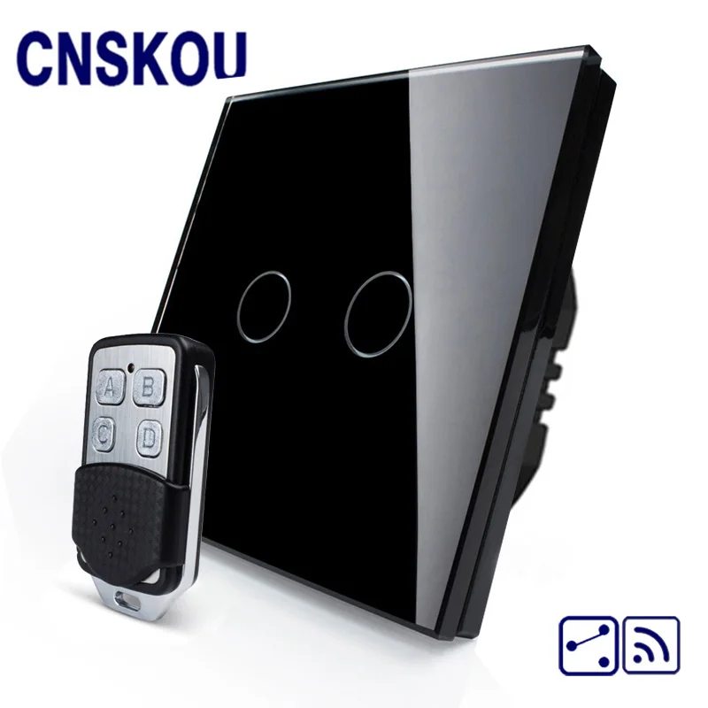 CNSKOU ЕС Стандартный 2 Gang Way AC220 ~ 250 В 2000 Вт Кристалл Стекло Панель РФ 433 мГц