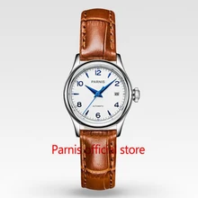 Womens 27mm Parnis White Dial Blue Mark Sapphire Crystal Japan Miyota Movement Watch Automatic Self-Wind Mechanical Wristwatch