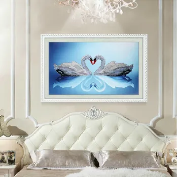 

New 5d Diy Round bright Diamond Paintings Heart to Heart Swan Rhinestone Pasted Painting Crystal Drill Embroidery Needlework