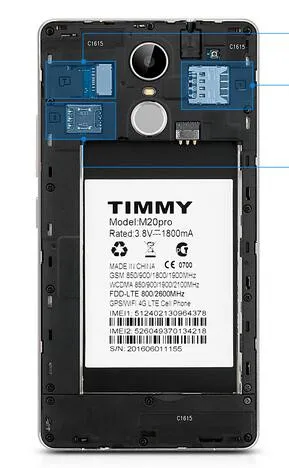 Телефон TIMMY M20 Pro Аккумулятор 3000 мАч для 5,5 ''TIMMY M20 Pro Android 6,0 MTK6737 четырехъядерный мобильный телефон