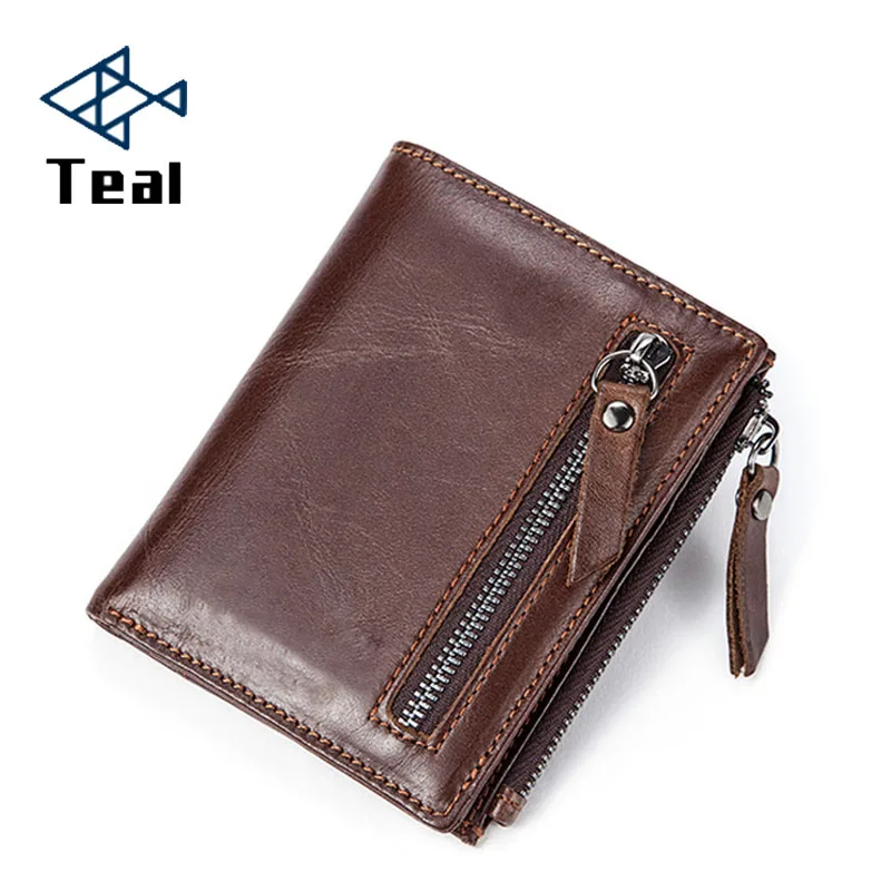 

100% Genuine Leather men wallet short Vintage wallet Casual male wallet men's card holder zipper high quality purse Brown Black