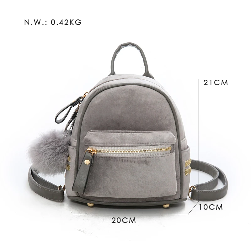 Janespri 2018 New Mini Velour Backpack Female Cute Backpacks High Quality Backpack for Girls Women Pure color bag Korea Mochila (4)