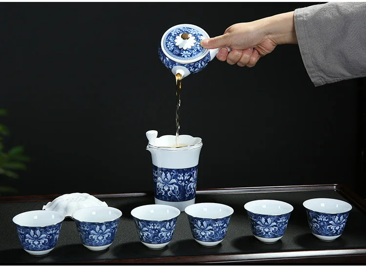Пять видов стильных керамических чайных комплектов выставочный подарочный набор высокие синие и белые фарфоровые чайники
