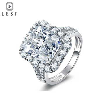 

LESF Women's Ring 5 Carat Radiant Cut Sona Simulated Diamond 925 Sterling Silver Fashion Engagement Wedding Jewelry