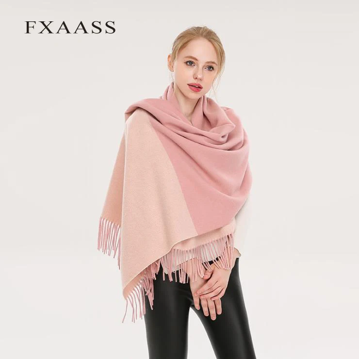 

FXAASS New Autumn/Winter Woolen Scarf Shawl Fashion Women Large Scarf Luxury Tassel Cashmere Scarves Thicken Warm Wholesale