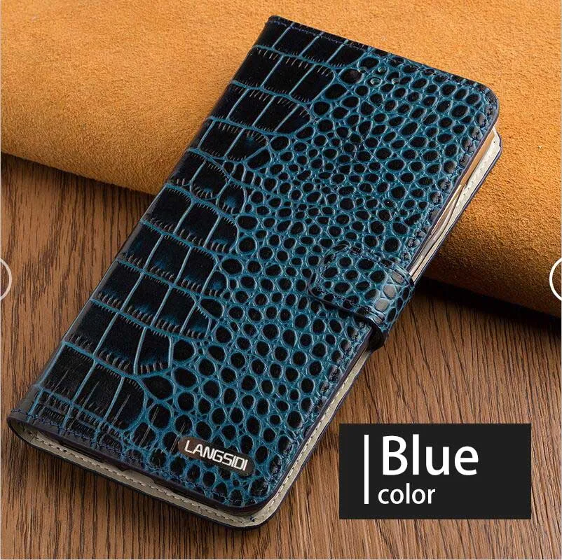 Флип-чехол для телефона Xiaomi Pocophone F1 чехол для A1 A2 Lite Max 2 3 Mix2s Redmi Note 5 натуральная кожа крокодиловая текстура - Цвет: Blue