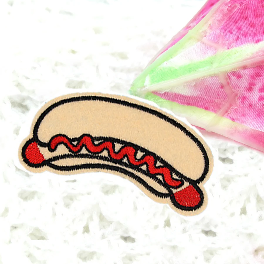 1 pcs Hot Dog Stickers Iron on or Sew on Patches Embroidered Food Kids