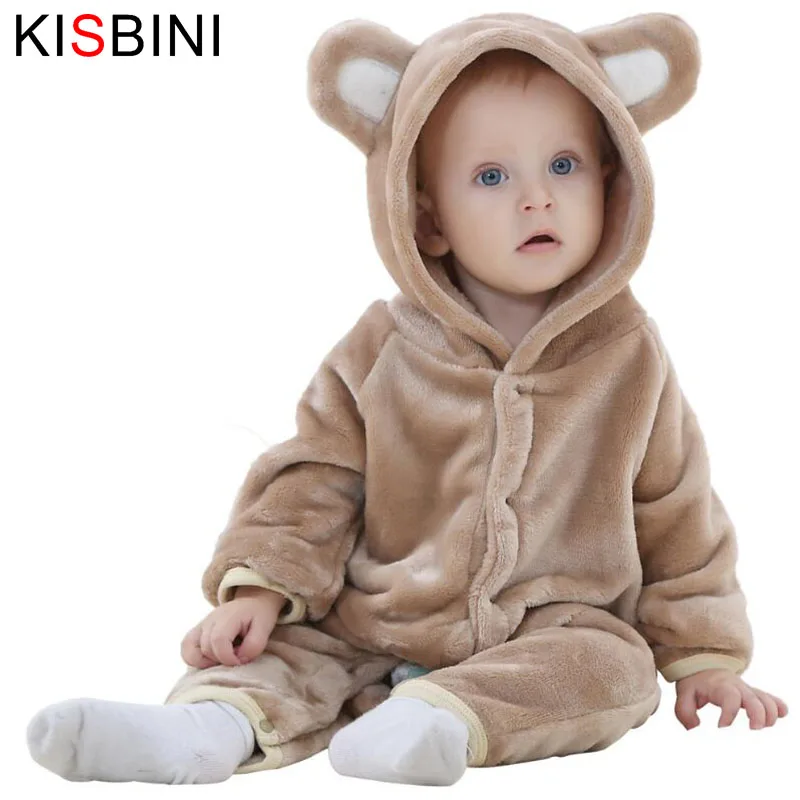KISBINI Romper Newborn Baby Girls Clothes Winter Rompers Infant Boys Clothes Long Sleeves Hooded Christmas Baby Costume Animal
