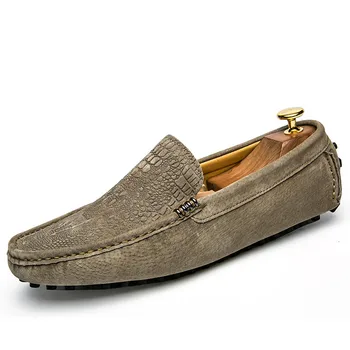 

Alligator Style Moccasins Men Loafers Natural Suede Men Shoes Casual Driving Slip On