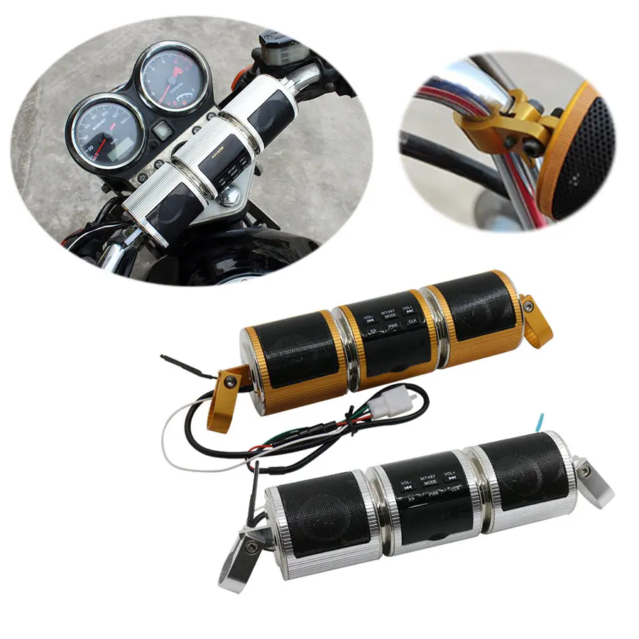 1set Motorcycle Silver/Golden Waterproof Bluetooth Audio Sound System Stereo Speaker Music Player with FM Radio LCD Display | Автомобили и