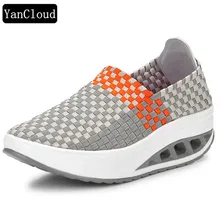 Женская дышащая обувь на танкетке, украшенная цветным блоком; сезон лето-осень года; обувь на толстой платформе в клетку; женские кроссовки