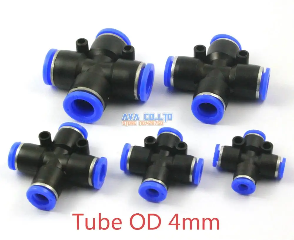 20 Pieces Pneumatic Cross Union Tube OD 4mm Air Push In To Connect