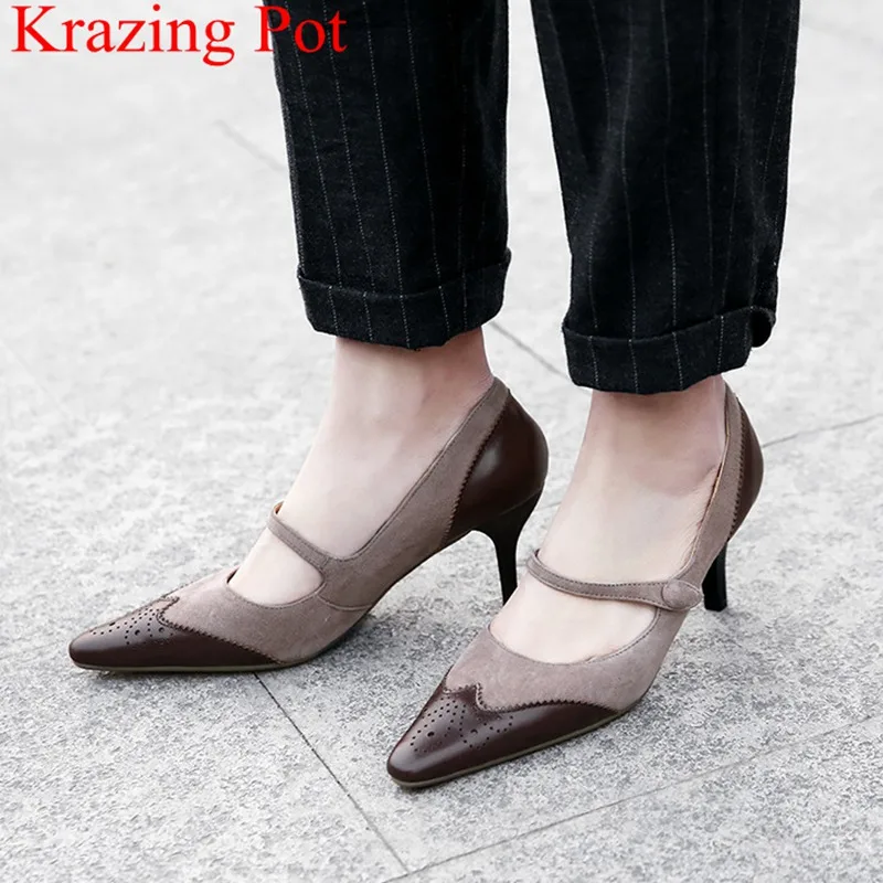 

2019 superstar slip on high heels genuine leather shallow women pumps elegant mary janes casual office lady wedding shoes L01