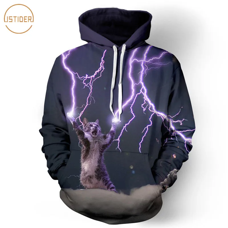 

ISTider Cat Lightning Thunder 3D Hoodie Men/Women Hooded Sweatshirts Harajuku Thundercat Hoodies Outfits Autumn Thin Sweat Shirt