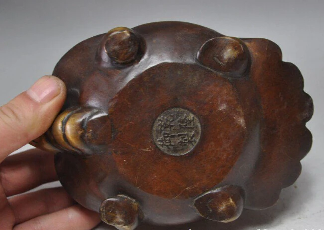 

S0194 6" mark chinese bronze copper Literal Turtle statue Wine Tea Pot Flagon Teapot