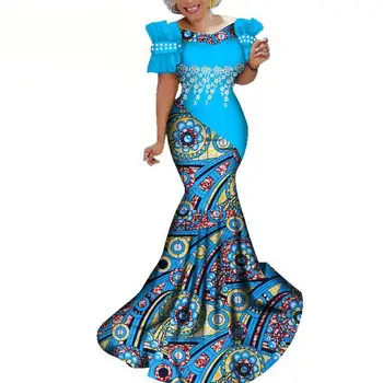 

High quality African Batik Printed Fshitail Dress For Wedding Party 2019 New Women Summer Long Formal Dress