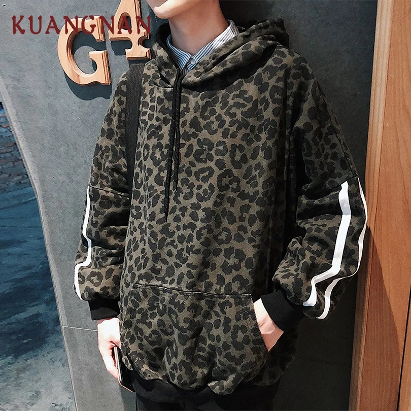 KUANGNAN Harajuku леопардовые мужские толстовки Японская уличная одежда мужская