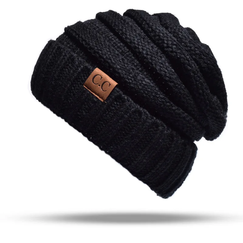 PANJOINER, высокое качество, осень/зима, вязаная шапка, CC label, вязаная шапка, Теплая Верхняя шапка, W001 - Цвет: black