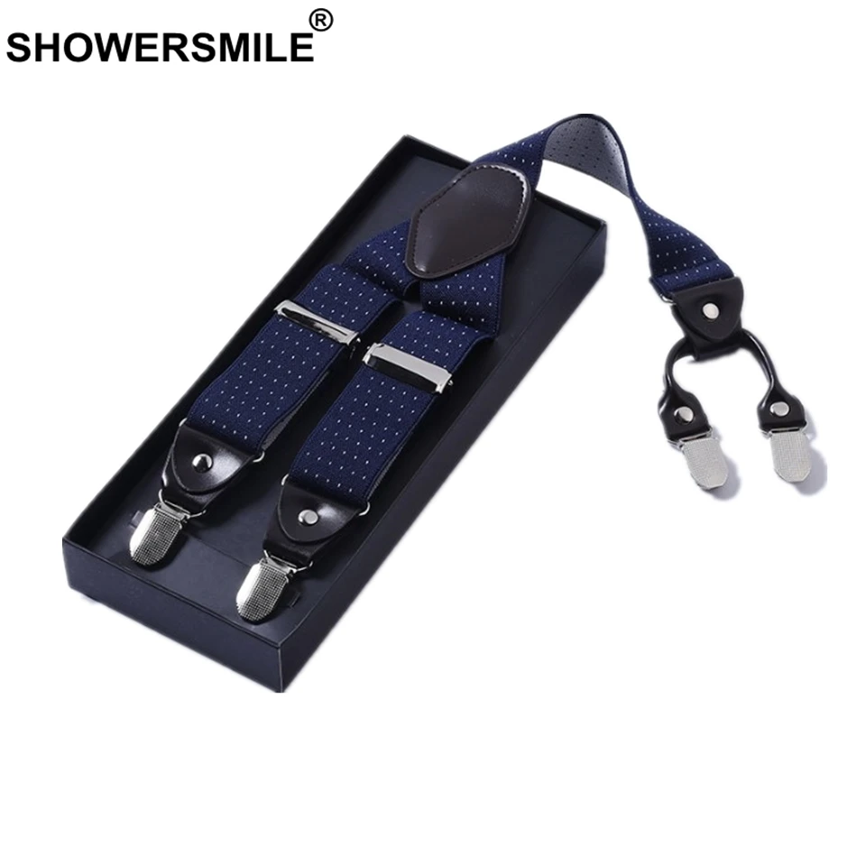 SHOWERSMILE мужские подтяжки синий 3,5 см 4 Зажимы Мужские брюки в горошек бизнес повседневное мужской эластичный чулок красный хаки