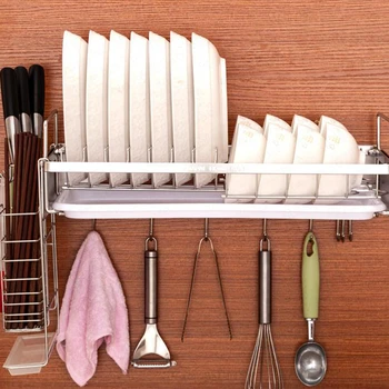 

304 Stainless Steel Hanging Wall Rack Hanging Drain Single Layer Dish Rack Chopsticks Basket Knife Rack Hook Kitchen Dish Rack