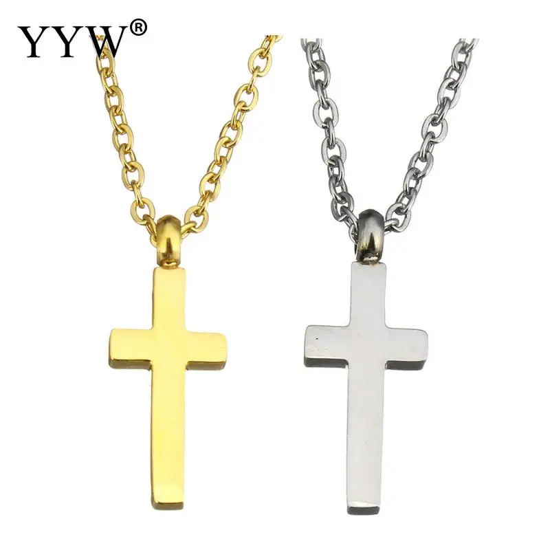 

YYW Women Men European Lucky Style Punk Gold-color Stainless Steel Jewelry Small Cross Dangle Pendant Choker Chain Necklaces