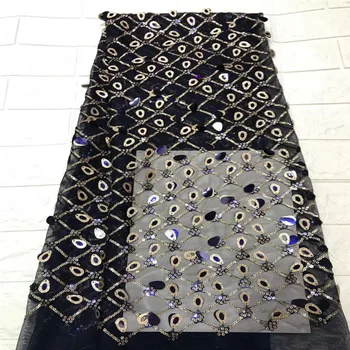 

New French Nigerian sequins net lace,African tulle mesh Sequence lace fabric high quality for wedding dress 5yards/lot HJ1478-1